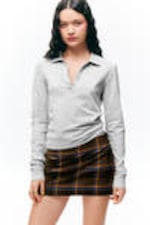 Light Grey Melange - Long-Sleeved Polo Top - 1