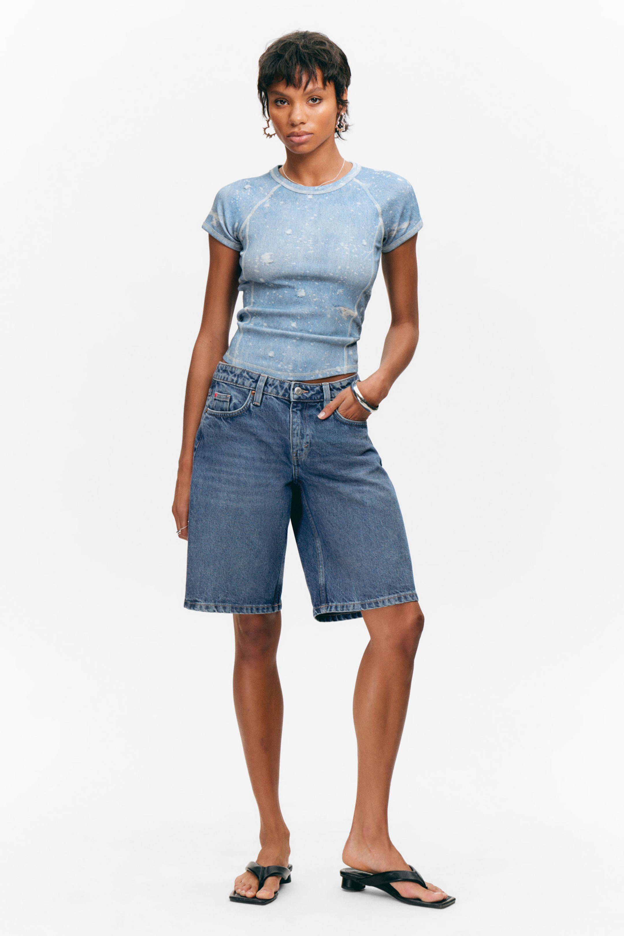 #4C5164 - Imoo Low-Rise Wide Leg Denim Shorts - 1