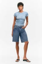 Sunset Blue - Medium Blue - Imoo Low-Rise Wide Leg Denim Shorts - 0