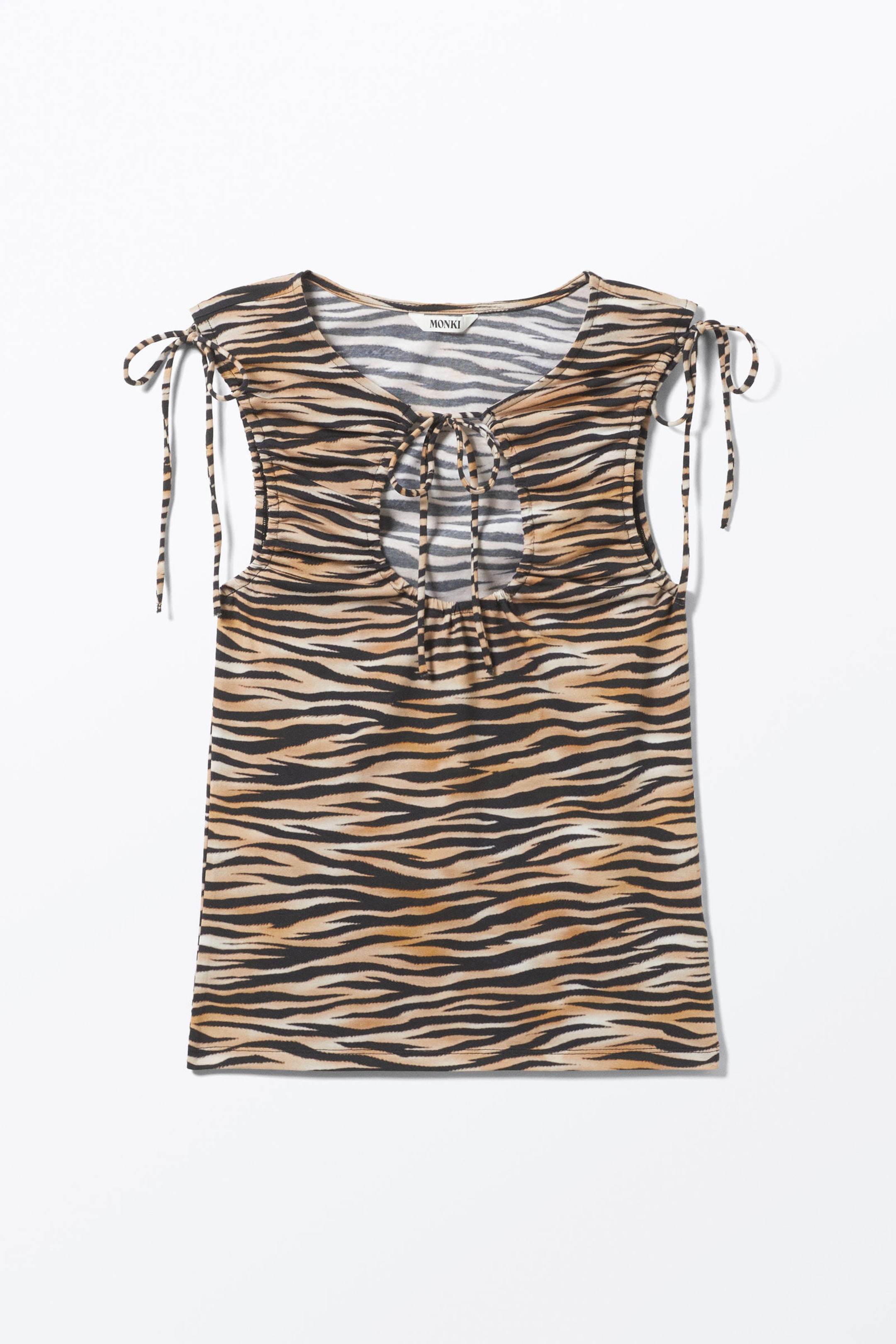 Tiger-striped - Sleeveless Tie Keyhole Top - 3
