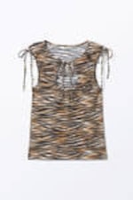 Tiger-striped - Sleeveless Tie Keyhole Top - 3