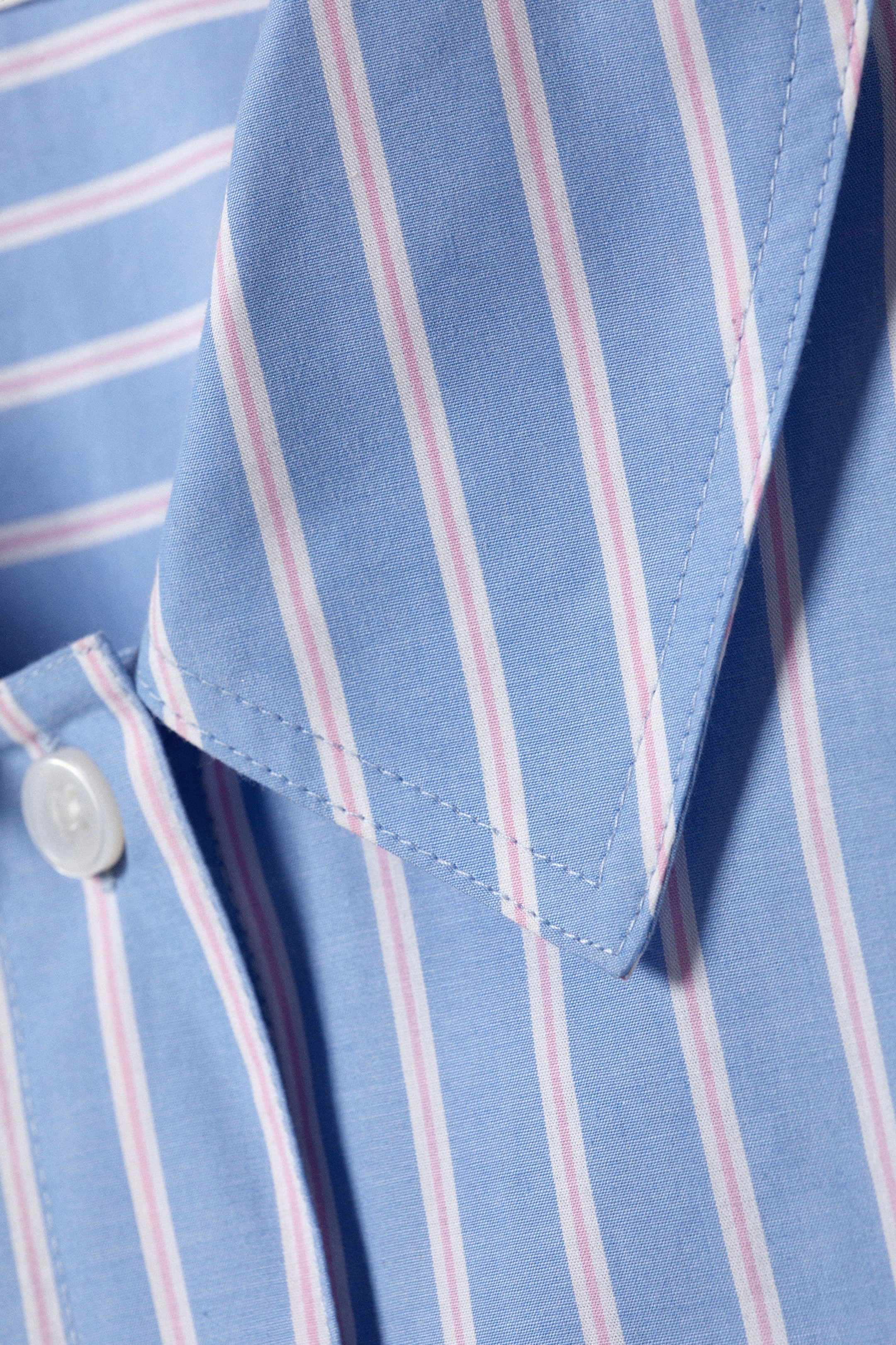 Striped Blue & Pink - Oversized Short-Sleeved Cotton Poplin Shirt - 6