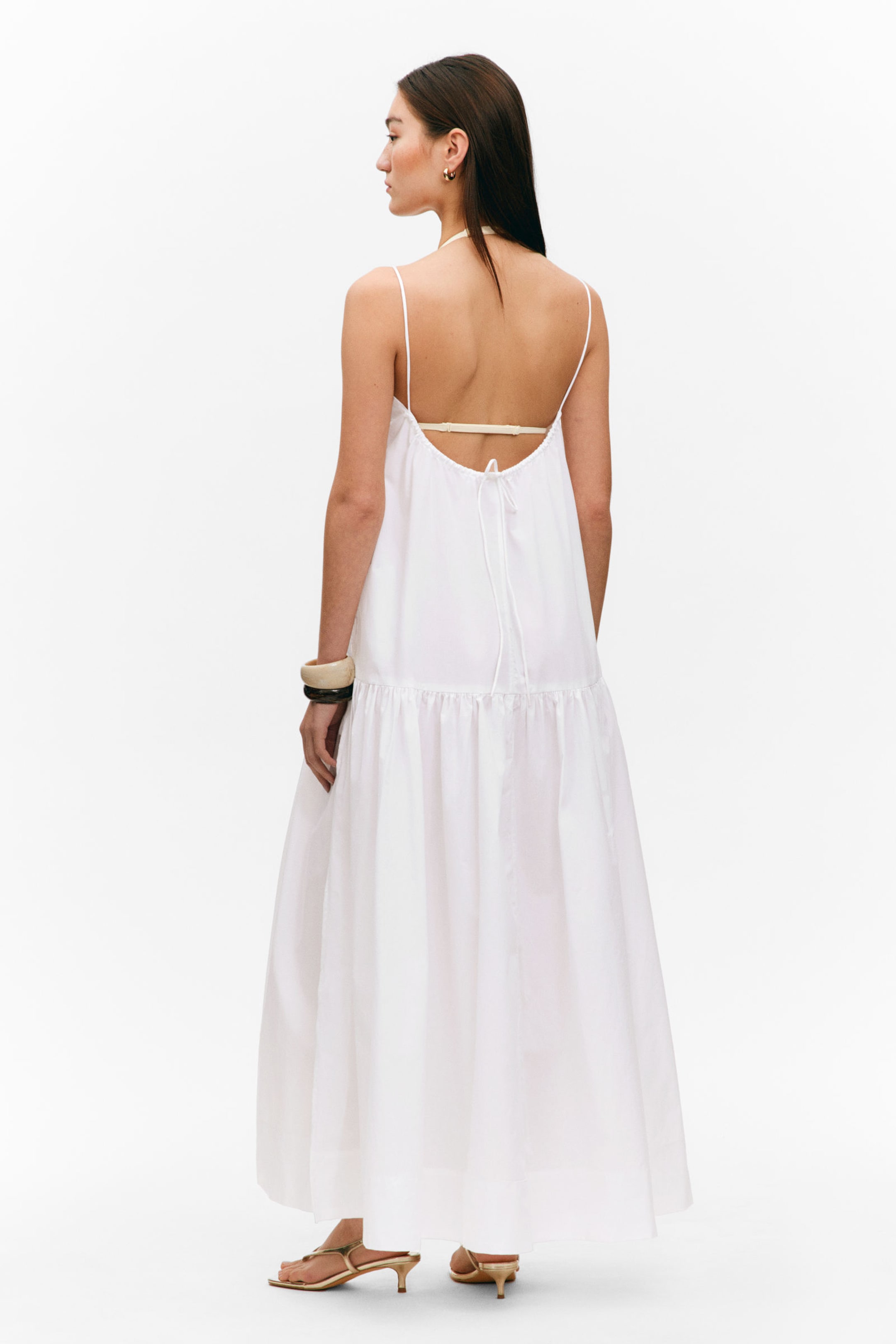 White - Tiered Cotton Poplin Maxi Dress - 3