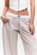 Striped Light Pink - Wide-Leg Cotton Twill Trousers - 2