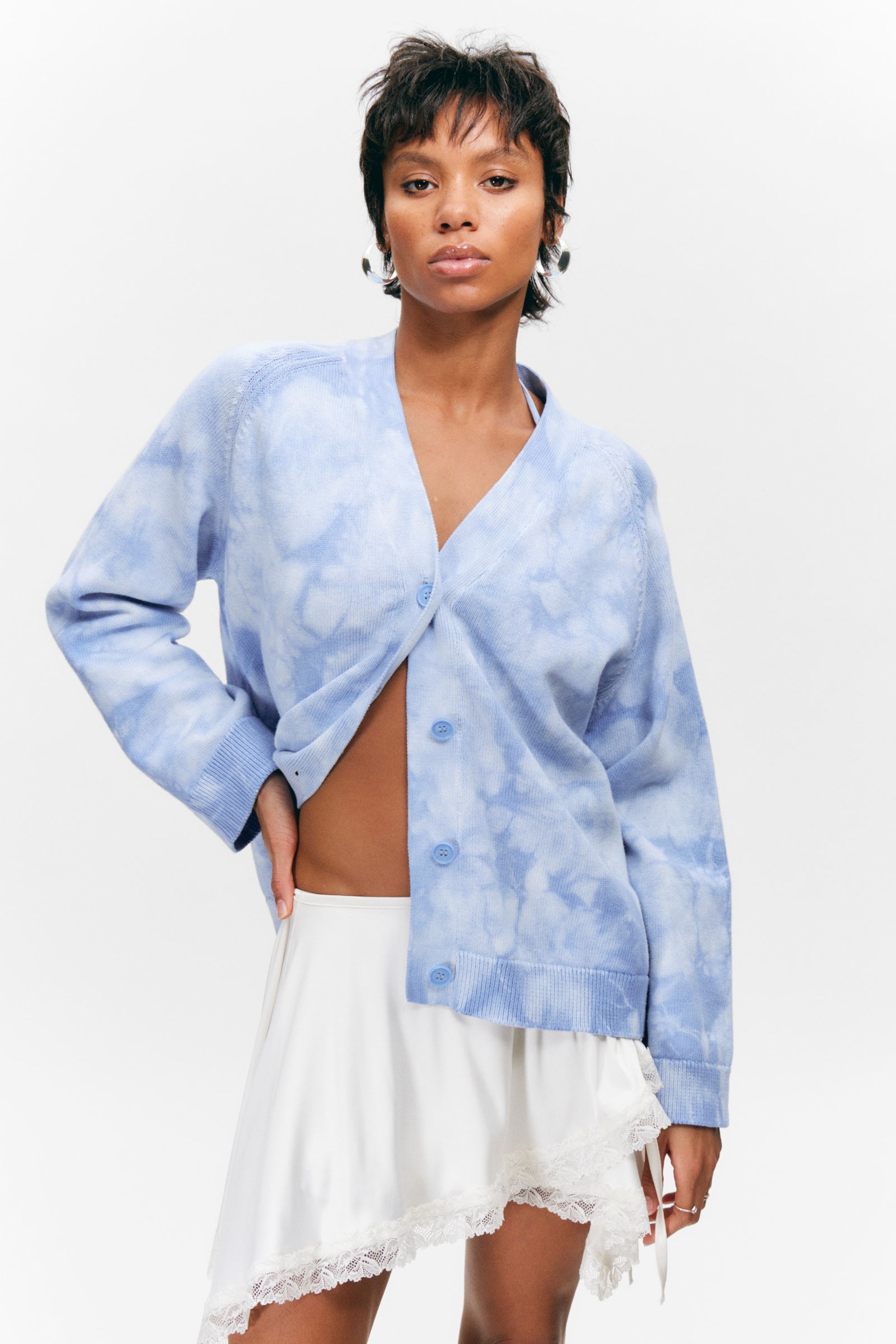 #7C91CB - Jacquard Knitted Cotton Cardigan - 1