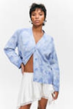 Washed Blue - Tie-dye - Jacquard Knitted Cotton Cardigan - 0