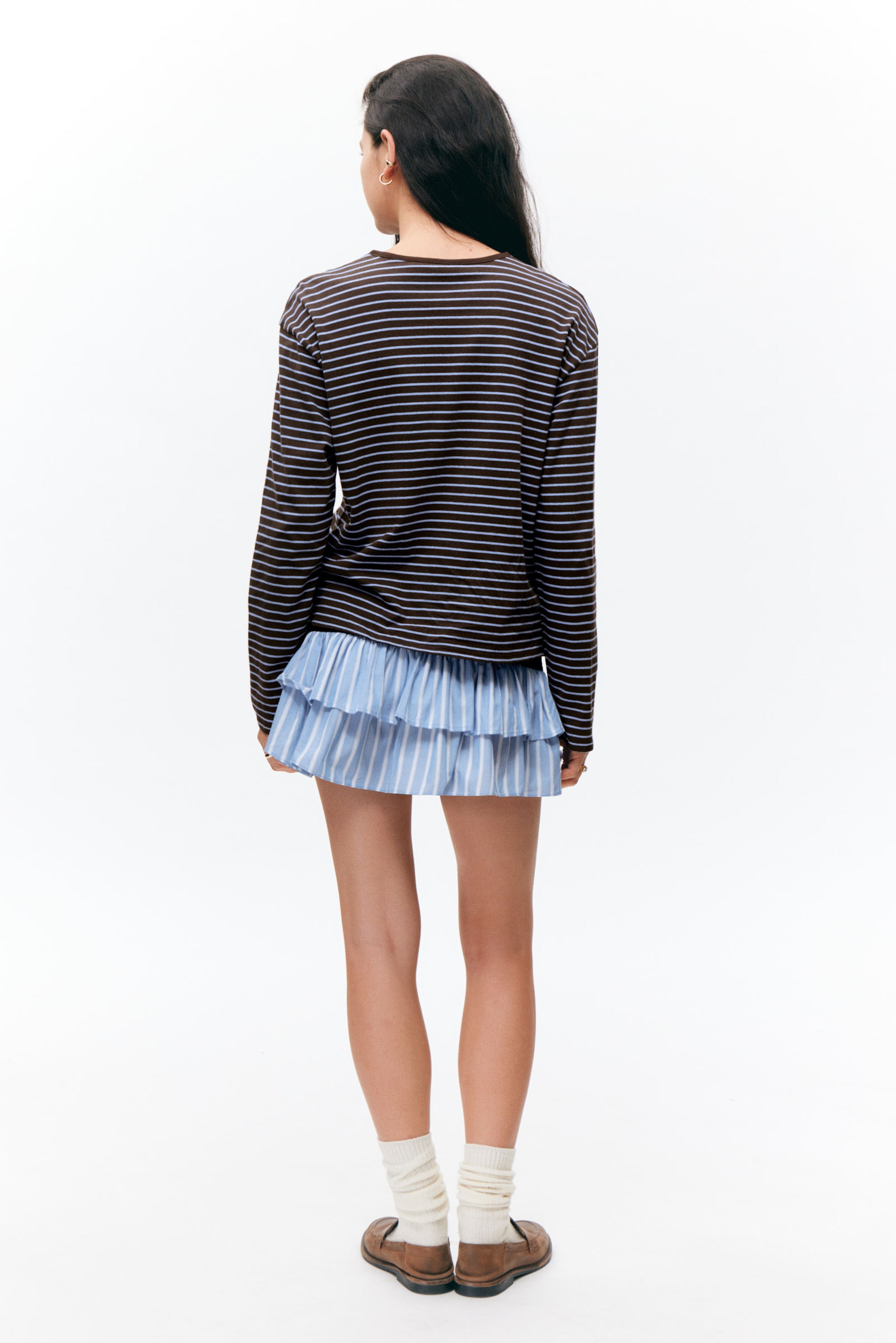 Dark Brown & Blue Stripes - Boxy Sleeve T-Shirt - 2
