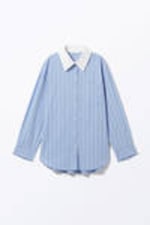 Striped Light Blue - Long-Sleeved Oversized Poplin Shirt - 3