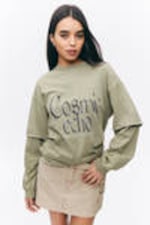 Light Khaki - Cosmic Echo - Long-Sleeved Double-Layered Oversized T-shirt - 0