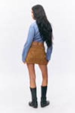 Brown - Low Waisted Faux Suede Mini Skirt - 2