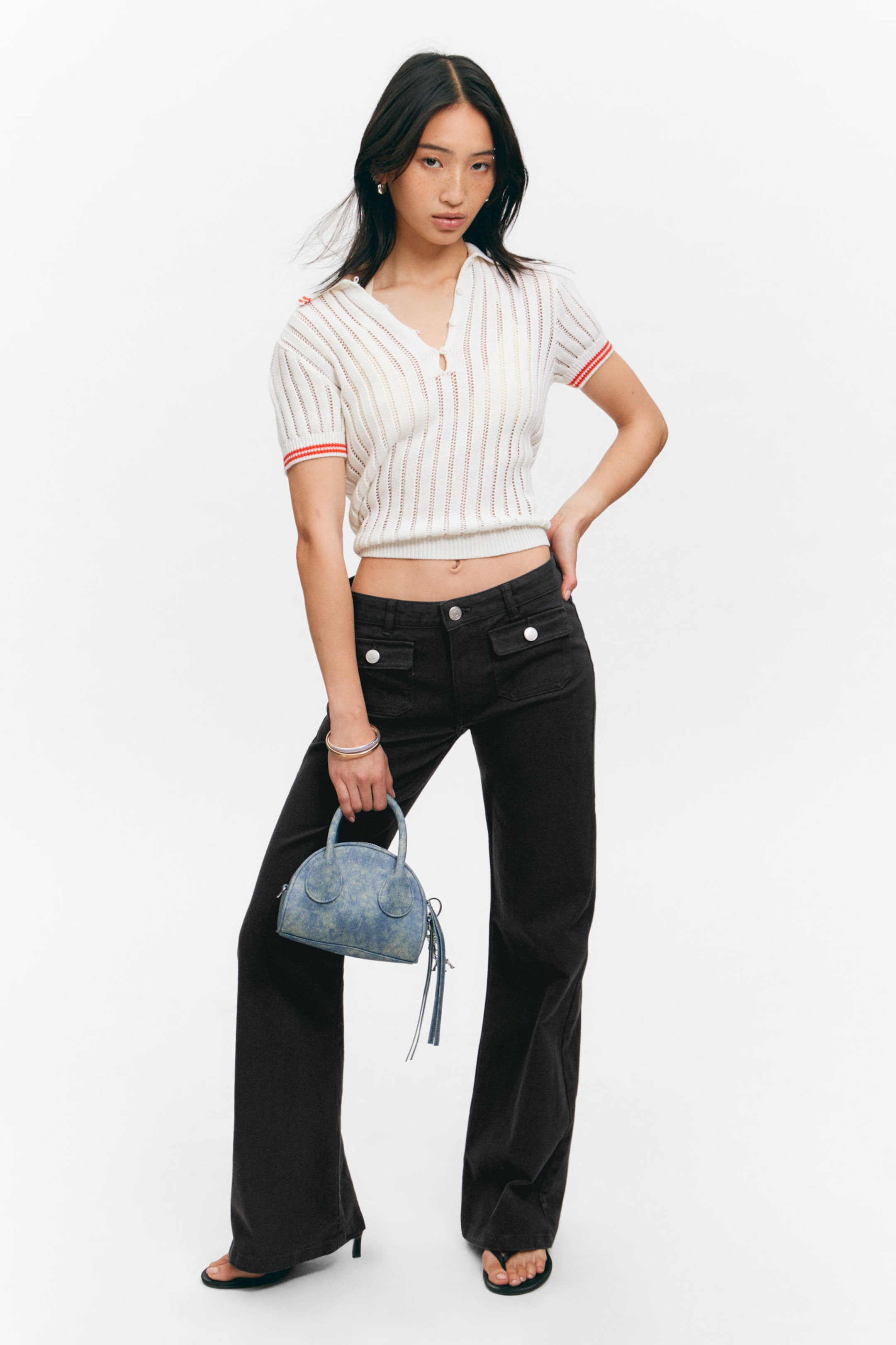 #33363A - Low Waisted Bootcut Twill Trousers - 1