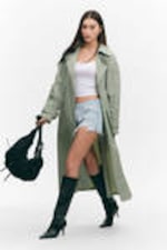 Khaki Green - Oversized Belted Nylon Trench Coat - 2