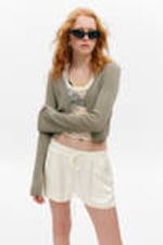 Khaki Green - Ribbed Tie-Front Cardigan - 0
