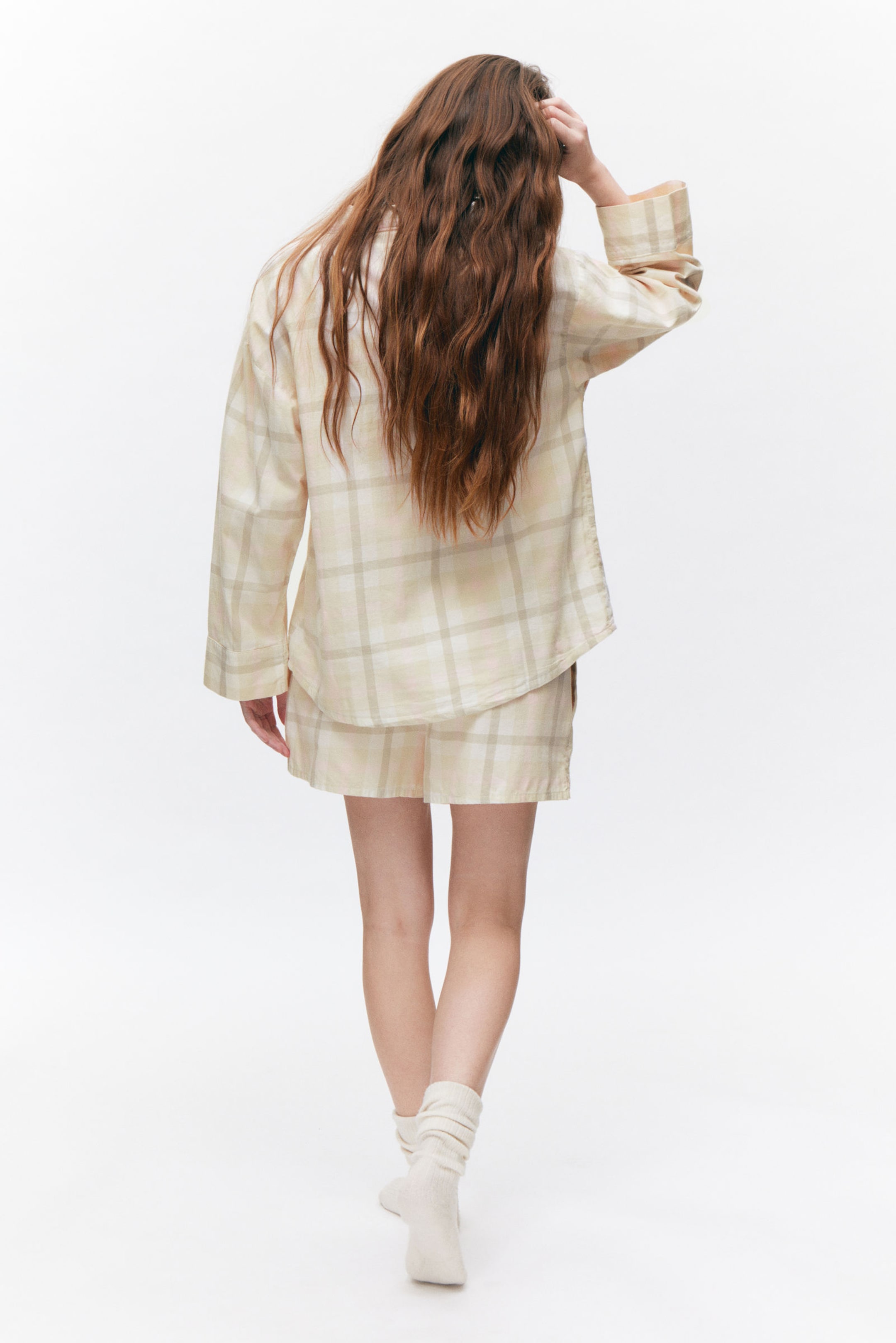 Light Beige Check - Soft Long-Sleeved Flannel Shirt - 2