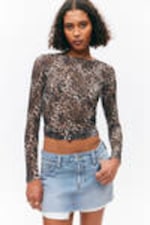 Leopard-print - Long-Sleeved Printed Mesh Top - 0