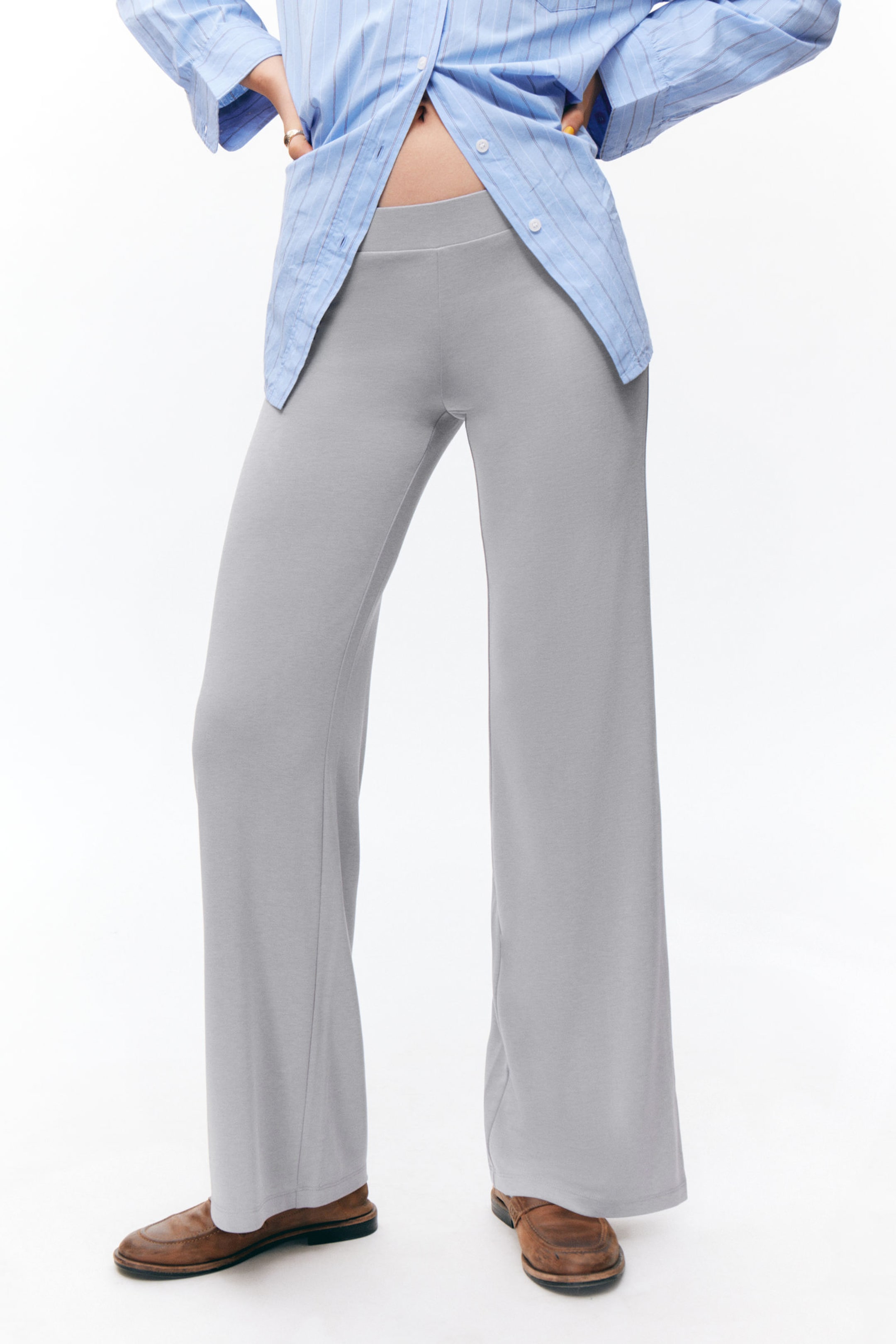 Grey - Soft Low Waisted Leggings - 1