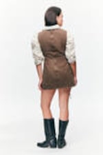 Washed Dark Brown - Sleeveless Lace-Up Mini Dress - 4