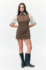 Washed Dark Brown - Sleeveless Lace-Up Mini Dress - 0