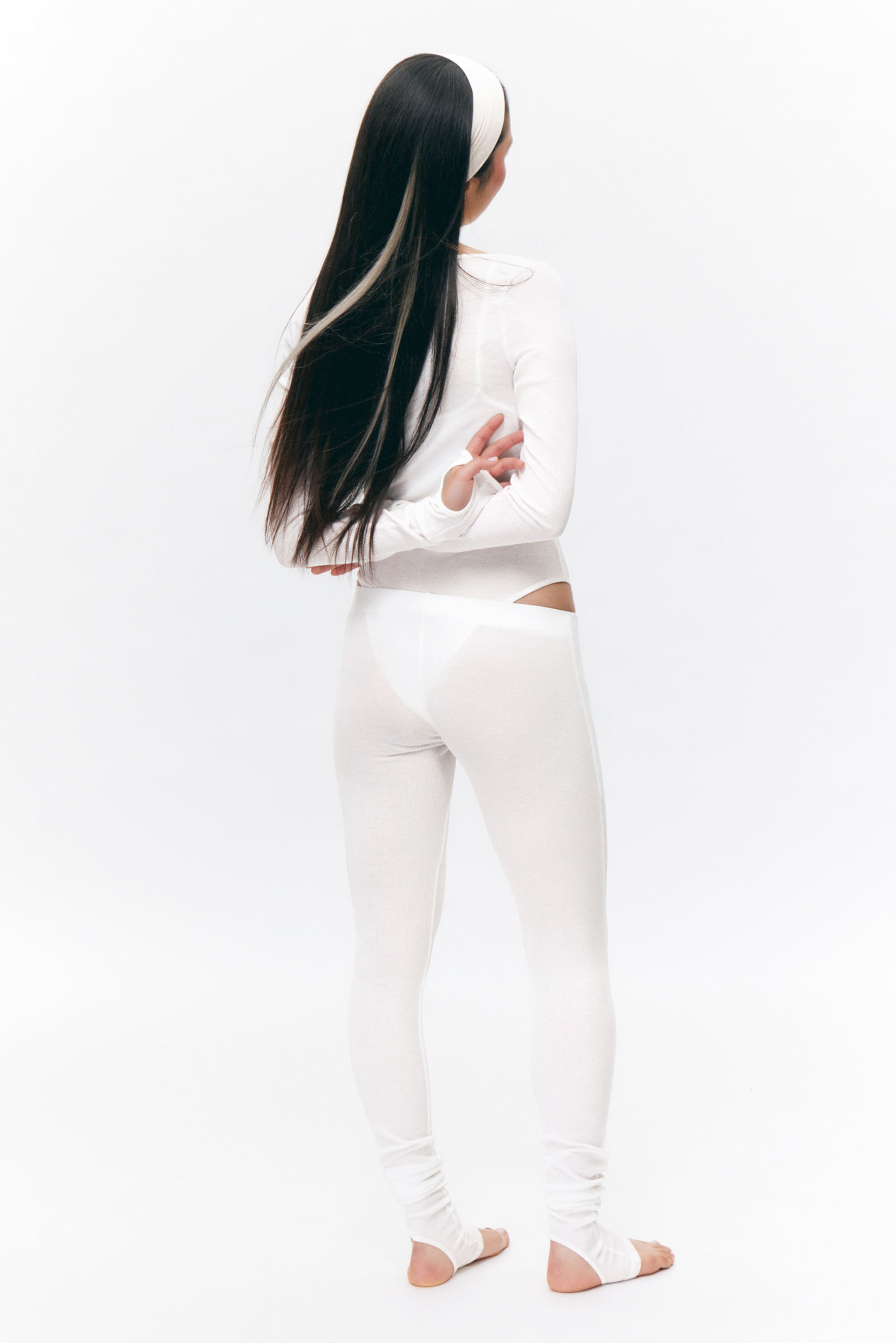 White - Sheer Ribbed Tights - 2