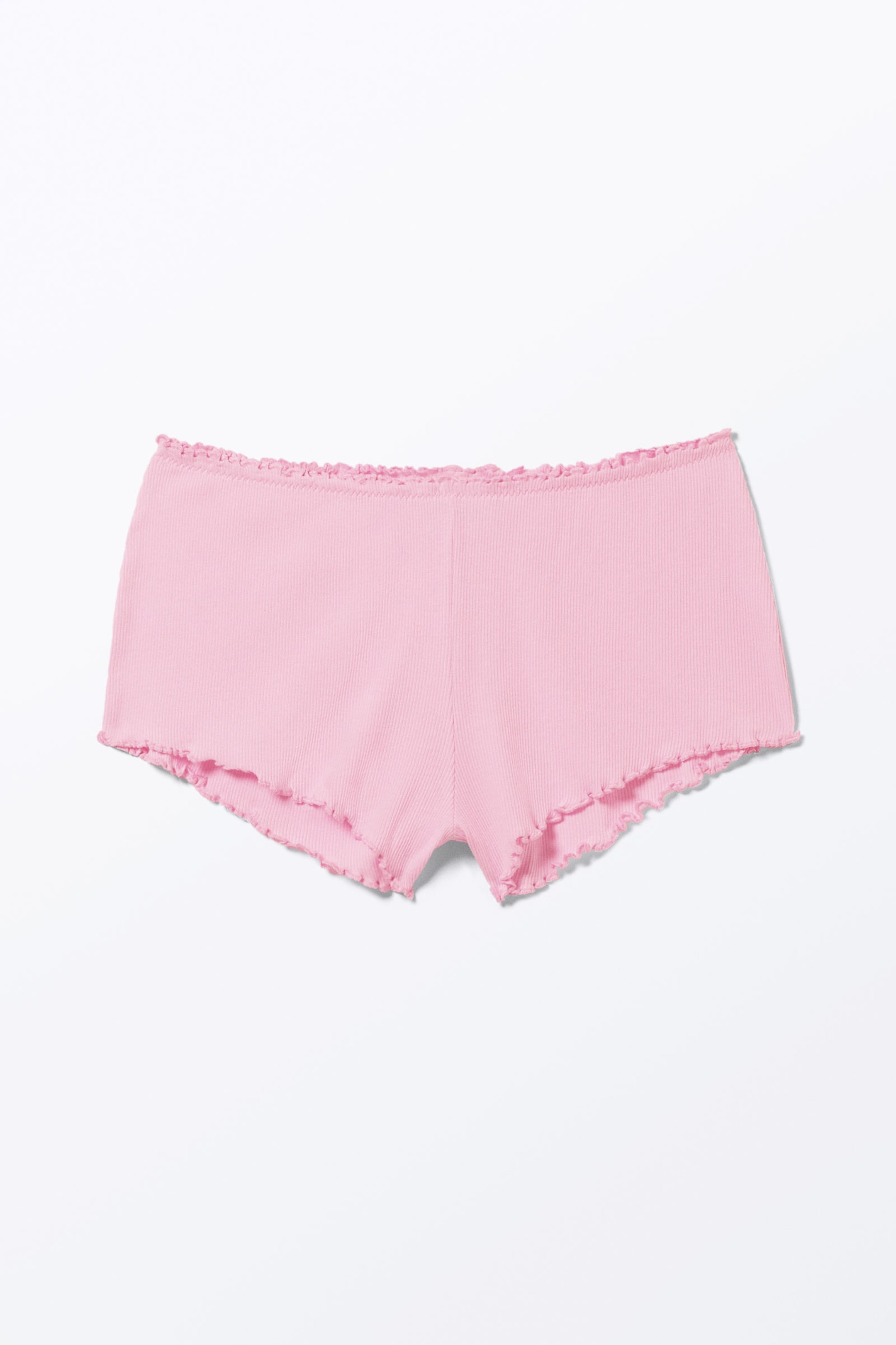 Pink - Ribbed Frilled Mini Shorts - 3