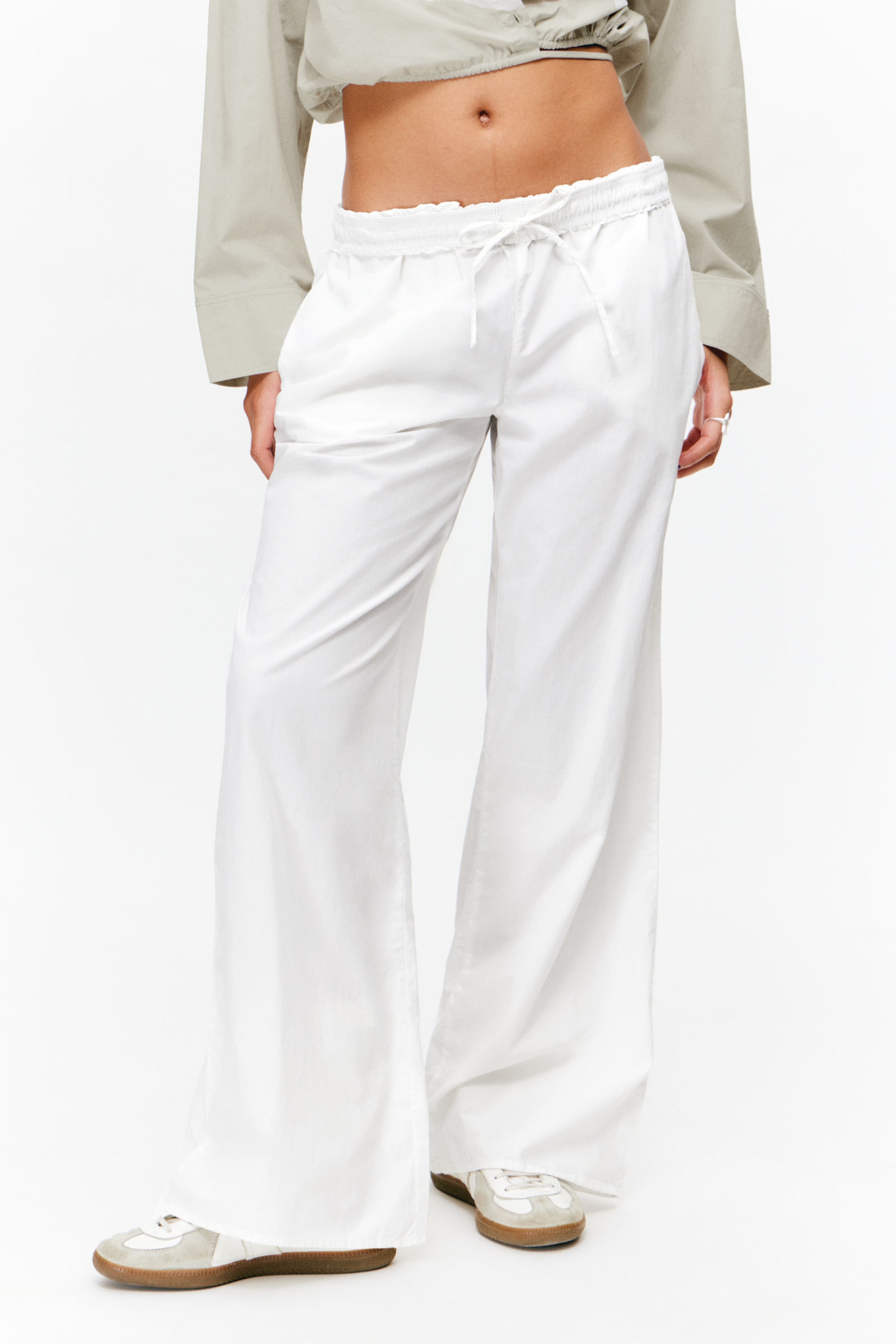 #F0EFEC - Wide Leg Cotton Poplin Pyjama Trousers - 2
