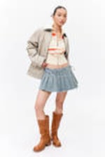 Mid Blue - Pleated Mini Denim Wrap Skirt - 1