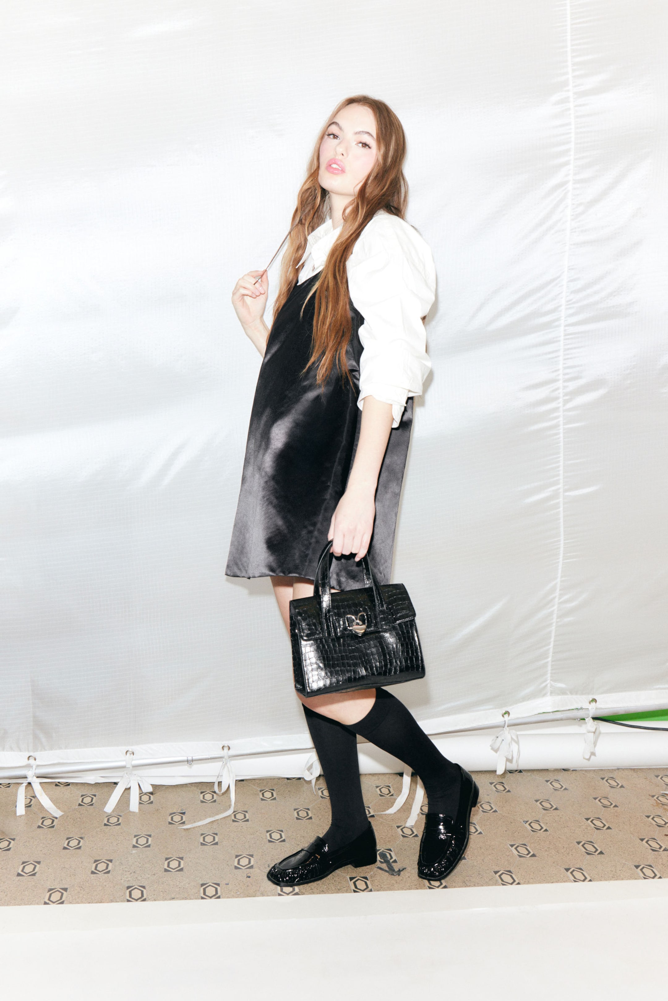 Black - Mini Pinafore Dress - 1