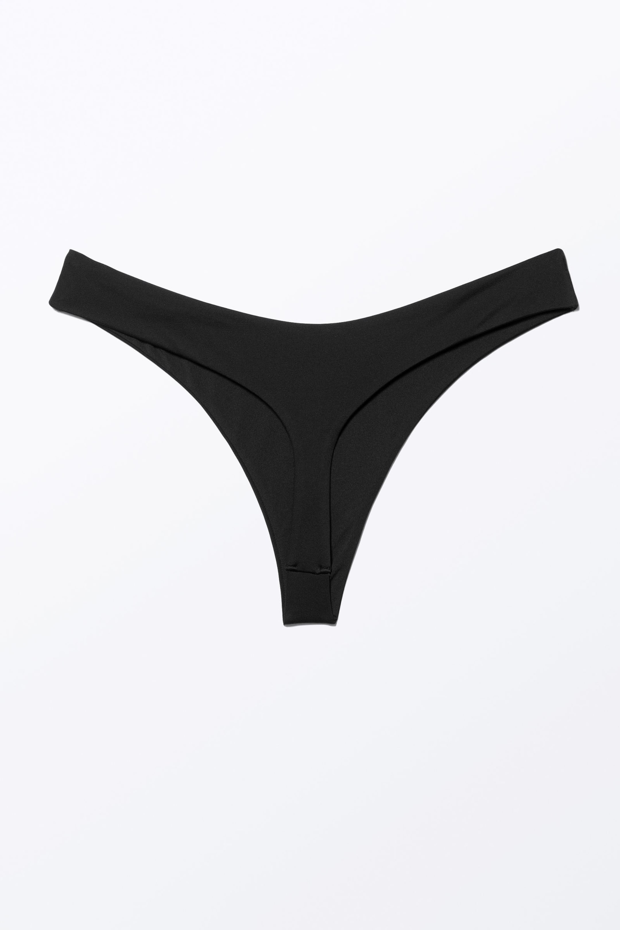 Black - V-Shaped Thong Bikini Bottoms - 4