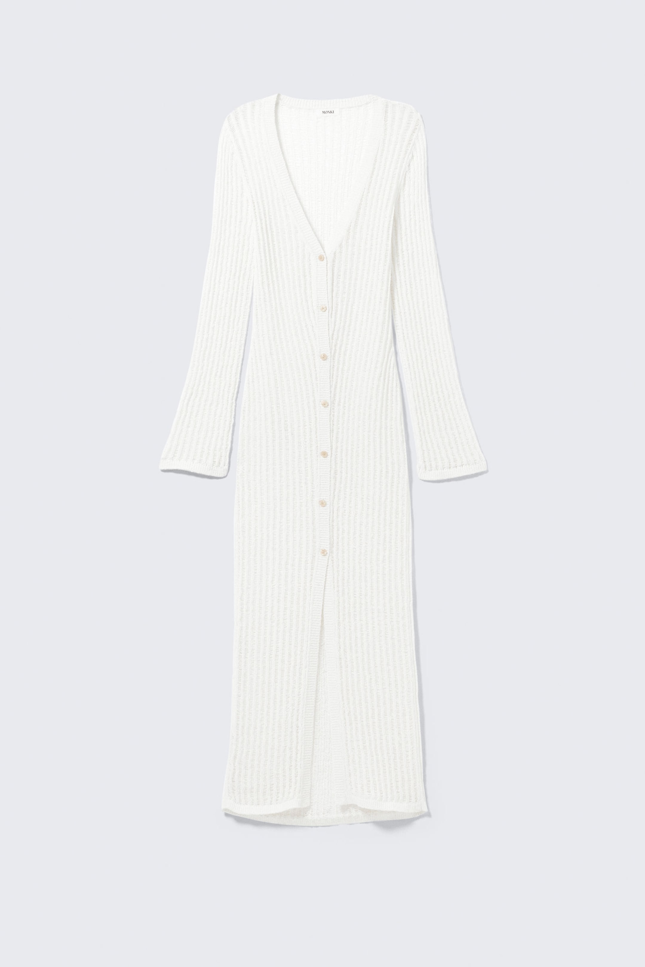 White - Open-Knit V-neck Maxi Cardigan - 4