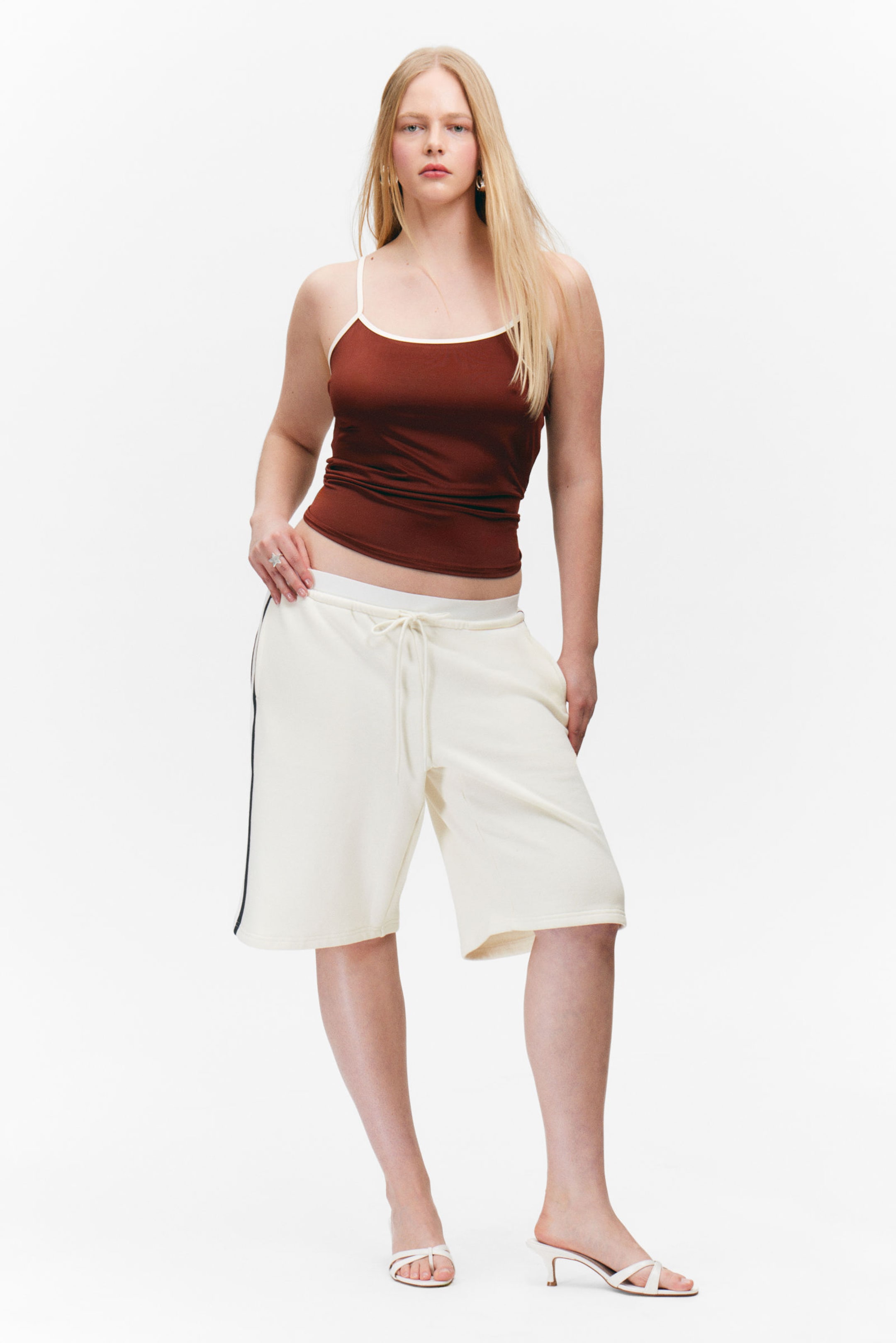 #ECE9E2 - Relaxed Low Rise Terry Bermuda Shorts - 1