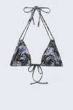 Black/Blue - Newspaper/Flame - Printed Triangle Halter Bikini Top - 3