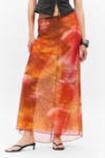 Orange/Red - Calypso Flower - Flowy High-Low Maxi Skirt - 2