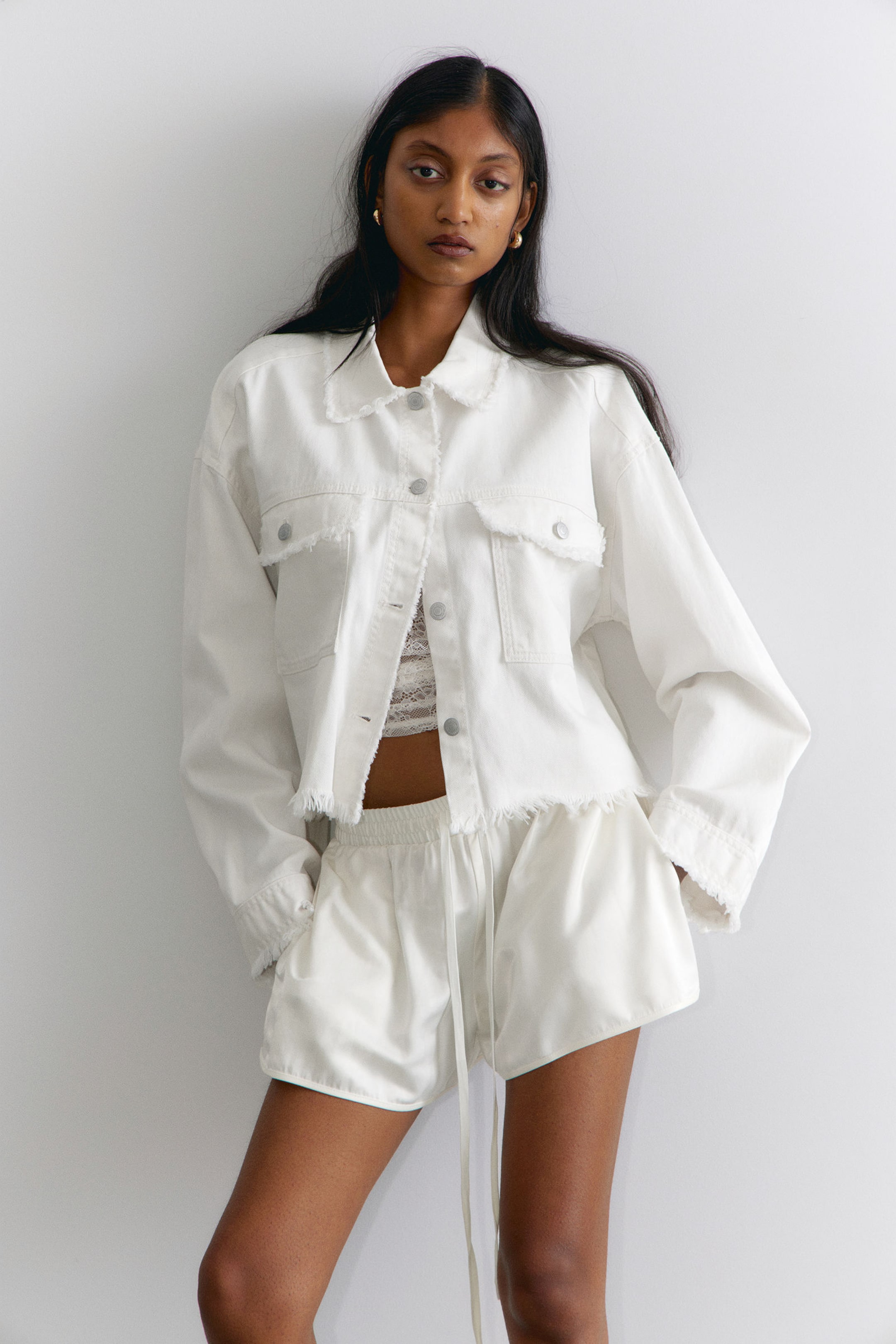#ECE9E2 - Cropped Boxy Twill Jacket - 1