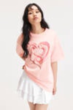 Light Pink - Snake Heart - Oversized Cotton T-shirt - 0