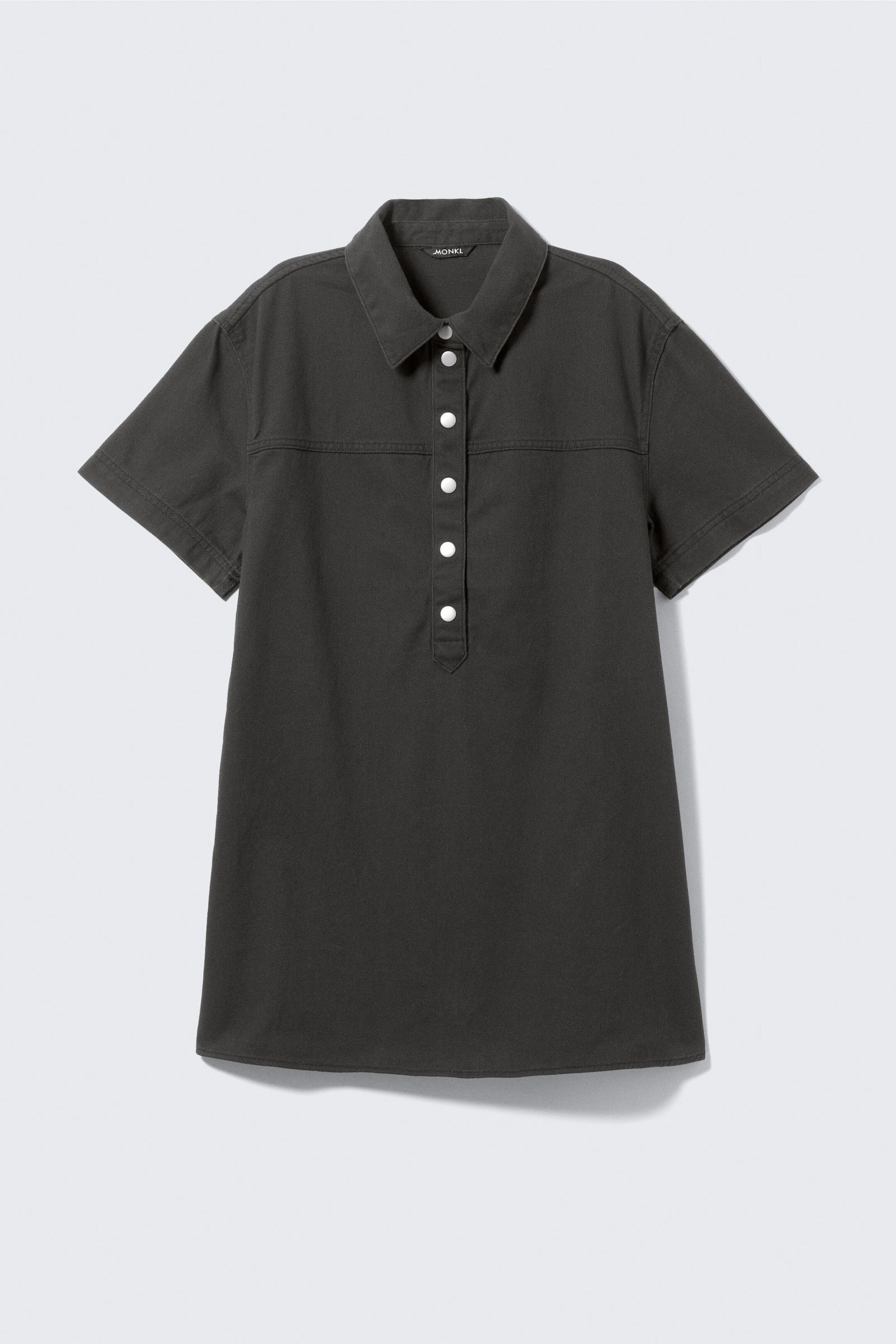 Off-black - Short-Sleeved Mini Shirt Dress - 4