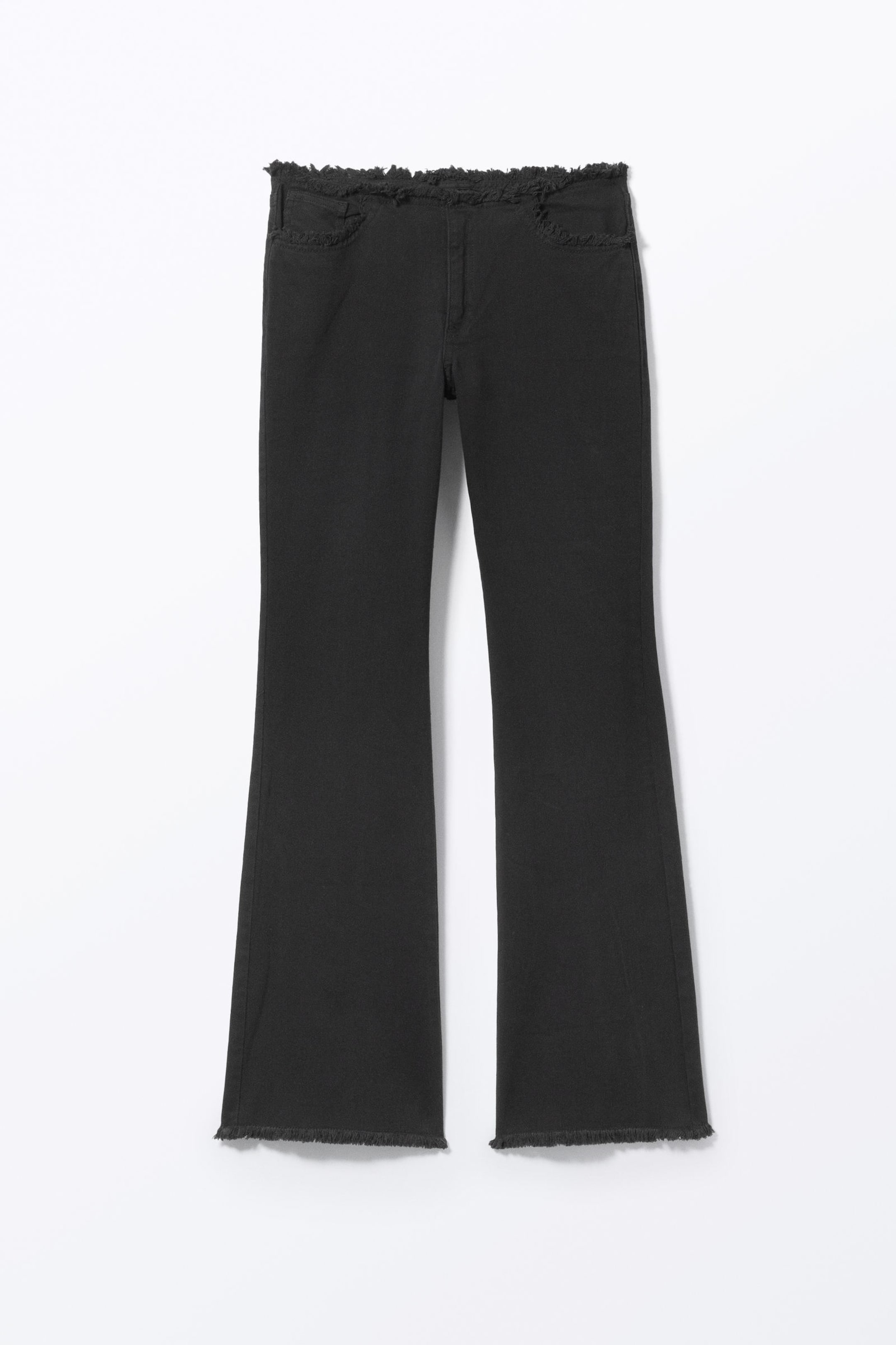 Black - Frayed Low Waist Twill Trousers - 4