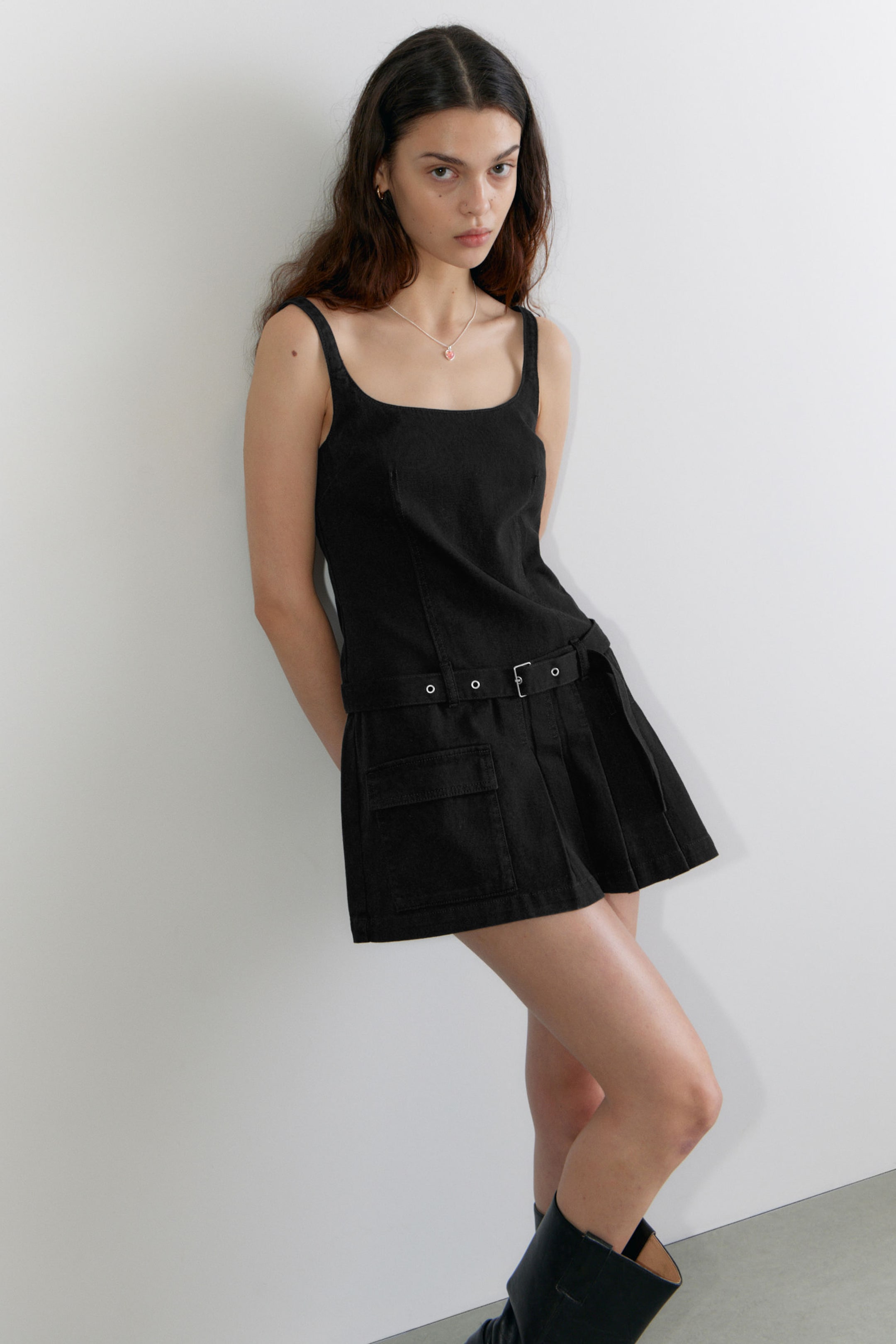 #272627 - Belted Pleated Mini Dress - 1