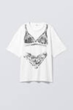 White - Lingerie Print - Oversized Cotton T-shirt - 3