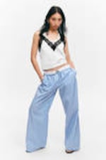 Striped Blue - Wide-Leg Cotton Twill Trousers - 0