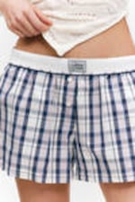 White - Blue Check - Relaxed Cotton Boxer Shorts - 2