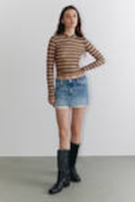 Striped Khaki - Long-Sleeved Hooded Top - 1