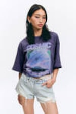 Dark Blue Wash - Cosmic Blaze - Boxy Fit Printed T-Shirt - 0