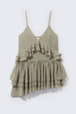 Khaki Green - Layered Ruffled Mini Cami Dress - 4