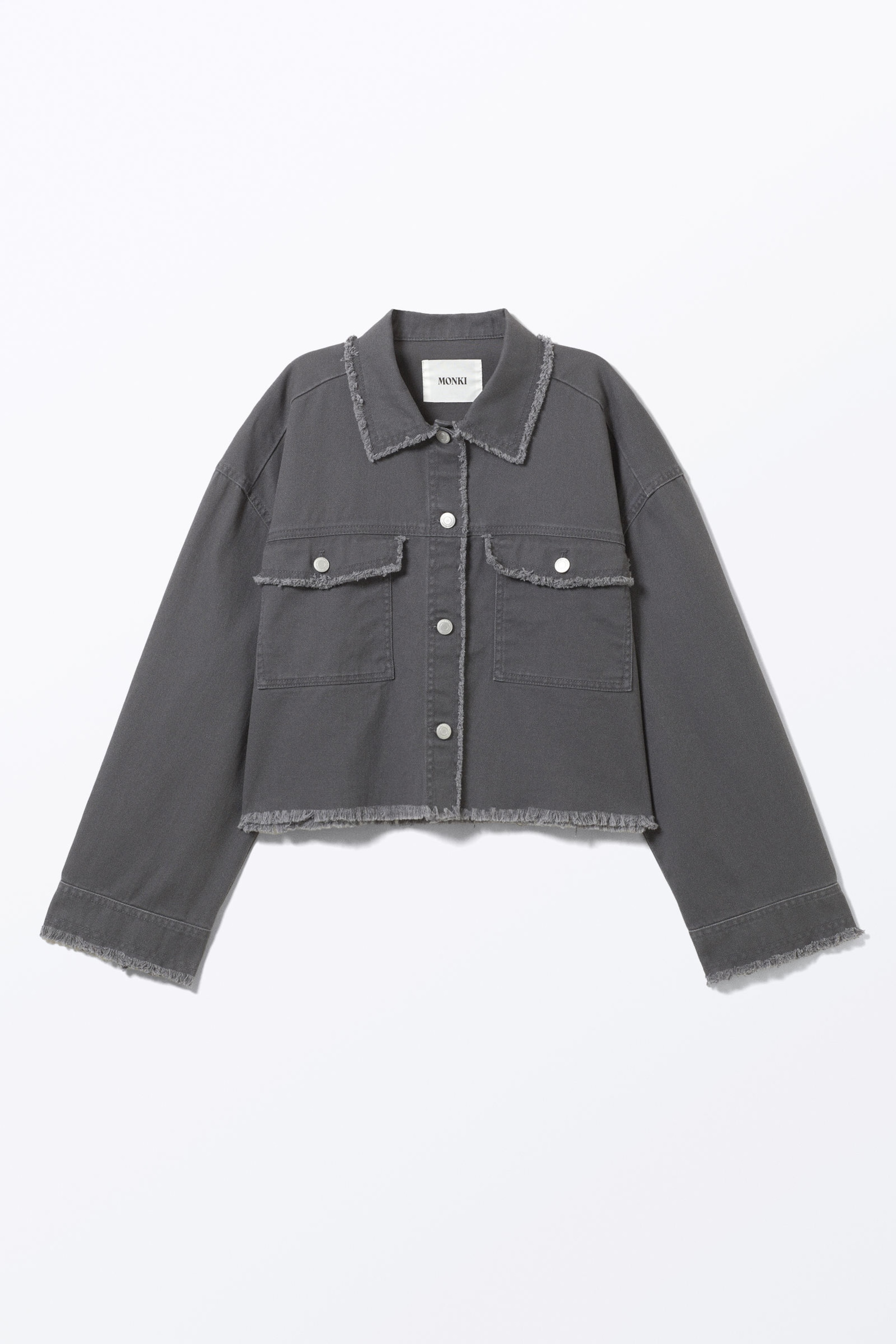 Dark Grey - Cropped Boxy Twill Jacket - 4