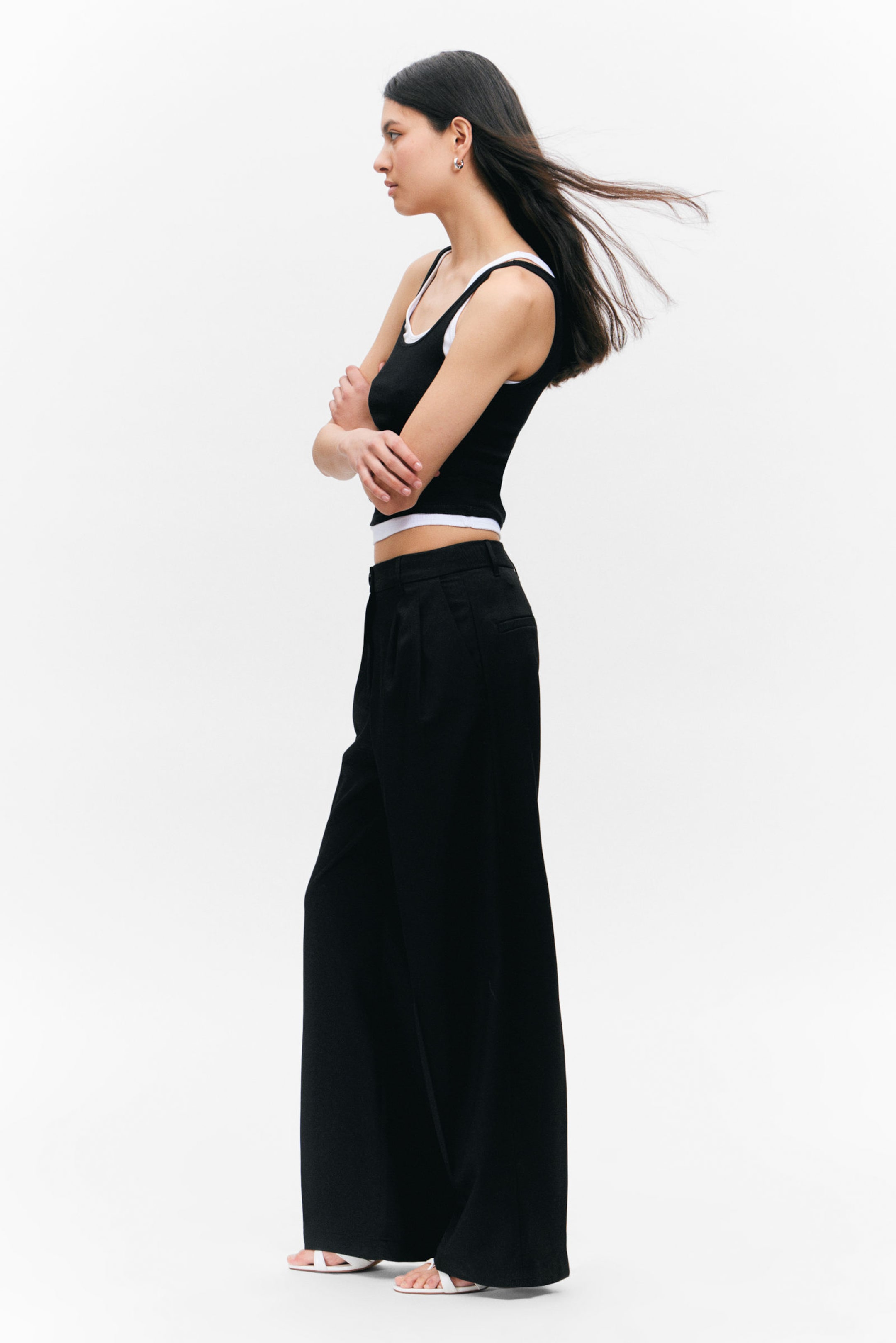 Black - Wide Leg Trousers - 2
