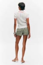 White - Red Stripes - Knitted Short-Sleeved Cotton Polo Top - 3