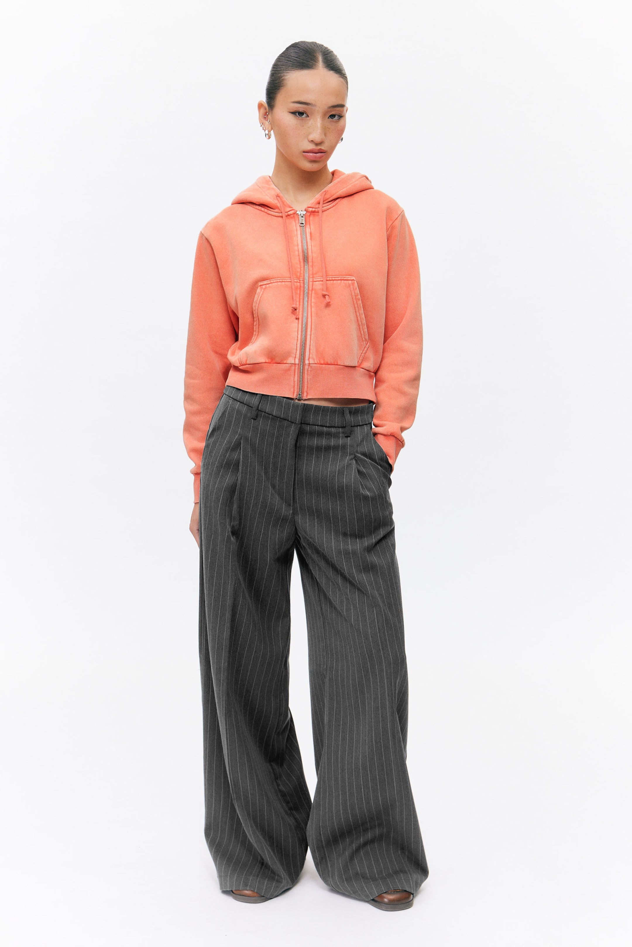 #505050 - Pleated High Waist Wide Leg Suiting Trousers - 1