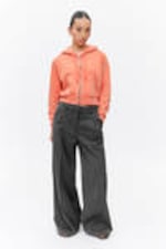 Striped Dark Grey - Pleated High Waist Wide Leg Suiting Trousers - 0