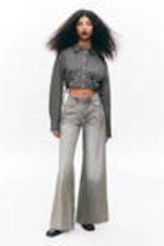 Dark Grey - Cropped Loose Cargo Shirt - 1