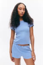 Dusty Blue - Soft Pointelle Pyjama Shorts - 1